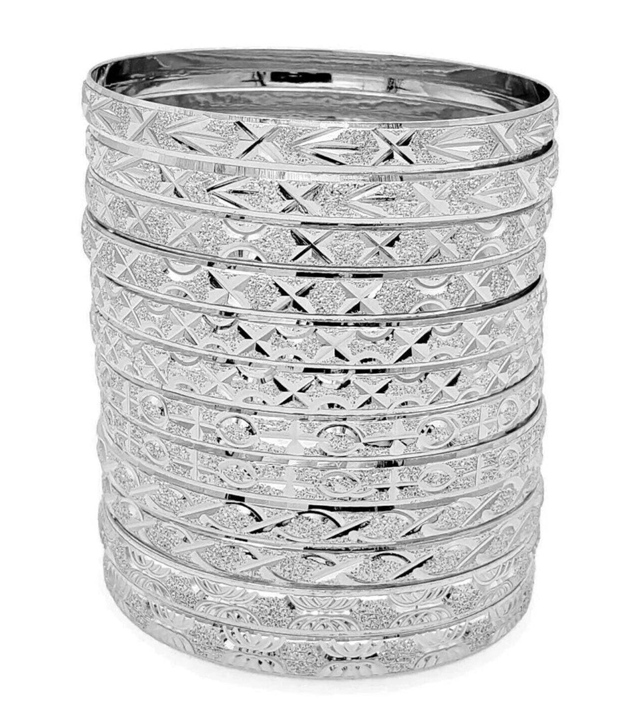22k White Gold Plated 6 pc Bangle Set