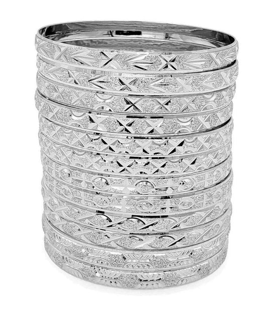 22k White Gold Plated 6 pc Bangle Set